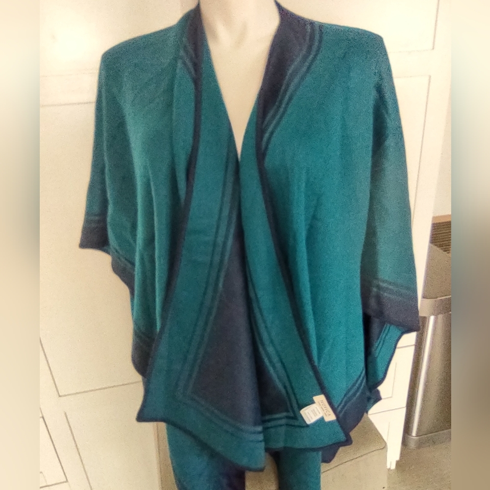 Novica Of Peru Alpaca Blend Shawl Navy/Turquoise Softness OSFM *read
